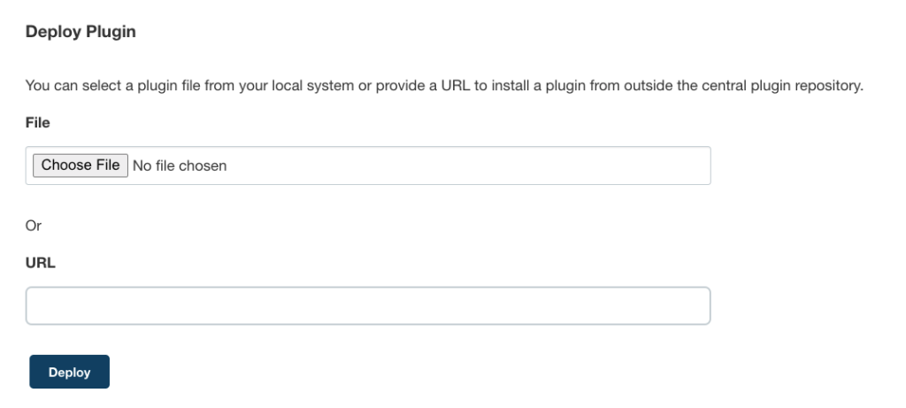 A screenshot showing the native .hpi uploading and deployment UI within Jenkins. 