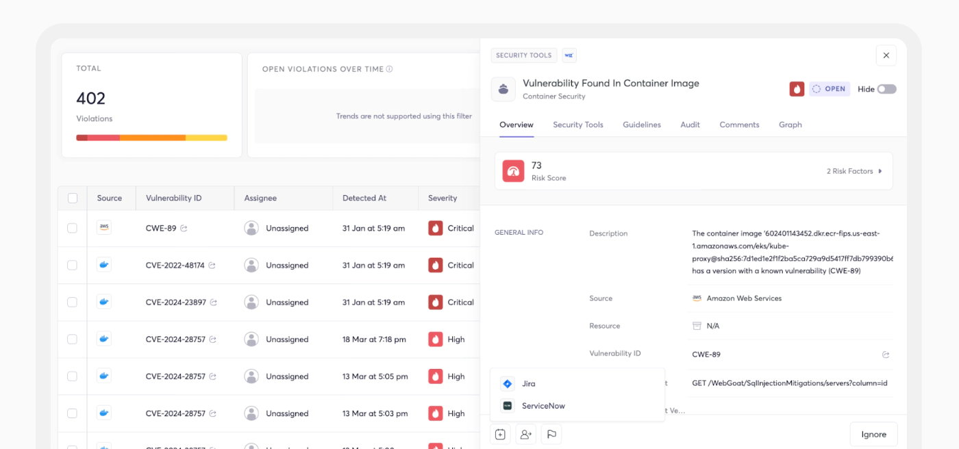 Cycode Risk Scoring dashboard showing severity of a vulnerabilty