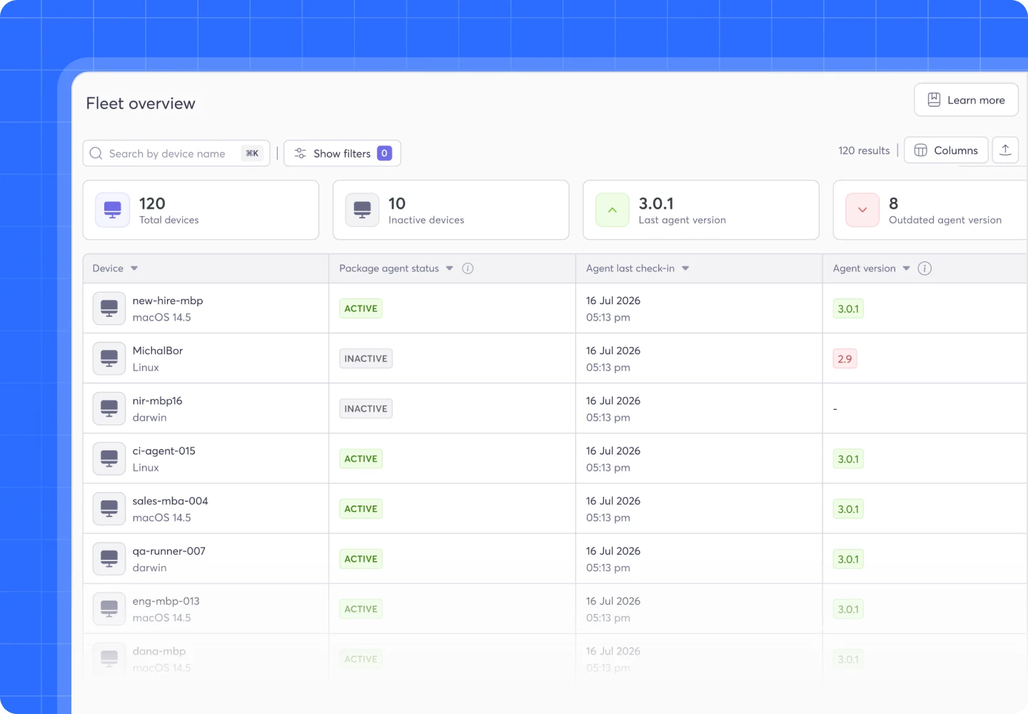 Cycode fleet overview dashboard showing developer workstation coverage